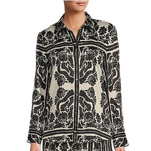 ANTONIO MELANI Black and Cream Floral Button Down Shirt